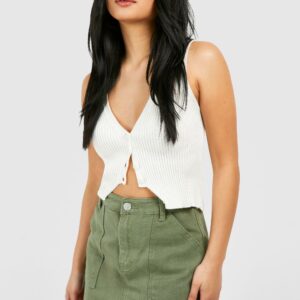 Womens Petite Cargo Mini Skirt - Green - 12, Green