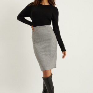 Womens Petite Check Bengaline Pencil Skirt