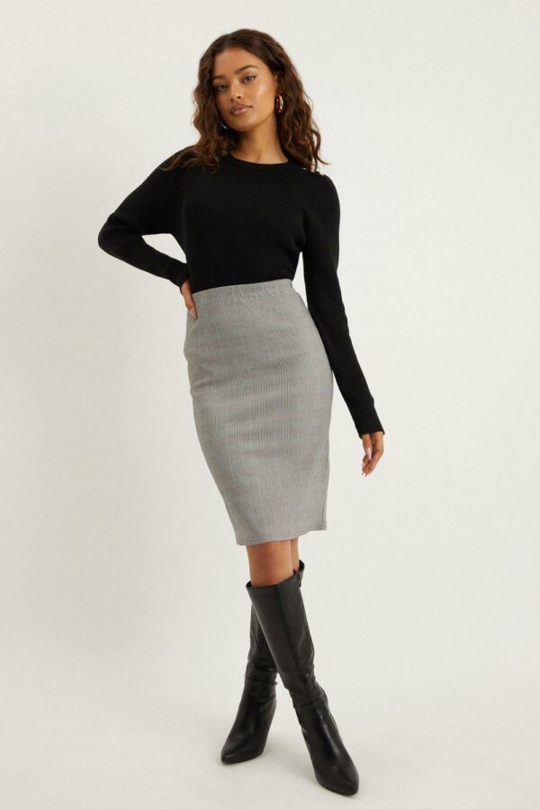 Womens Petite Check Bengaline Pencil Skirt