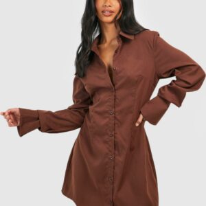 Womens Petite Cinched Waist Shirt Dress - Brown - 6, Brown