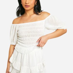 Womens Petite Dobby Tiered Ruffle Mini Skirt - White - 6, White