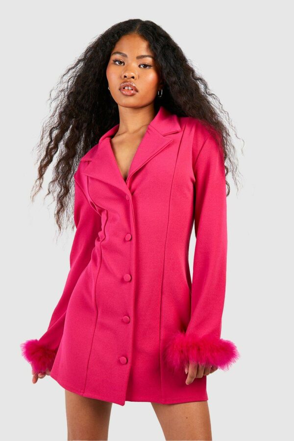 Womens Petite Feather Cuff Blazer Dress - Pink - 6, Pink