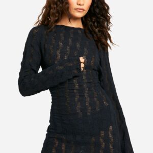 Womens Petite Ladder Knit Backless Dress - Black - M, Black