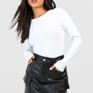 Womens Petite Leather Look Cargo Mini Skirt - Black - 10, Black