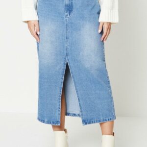 Womens Petite Maxi Denim Skirt