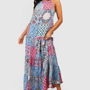 Womens Petite Paisley Swing Maxi Dress - Blue - 16, Blue