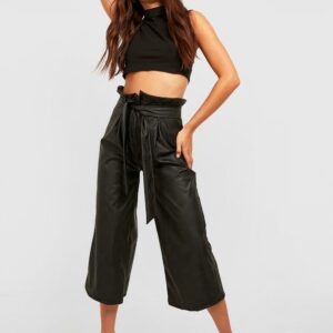 Womens Petite Pu Paperbag Waist Culottes - Black - 6, Black