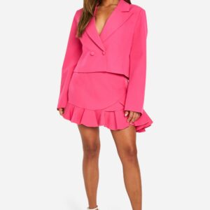 Womens Petite Ruffle Hem Woven Mini Skirt - Pink - 8, Pink