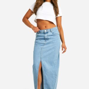 Womens Petite Split Front Denim Maxi Skirt - White - 10, White