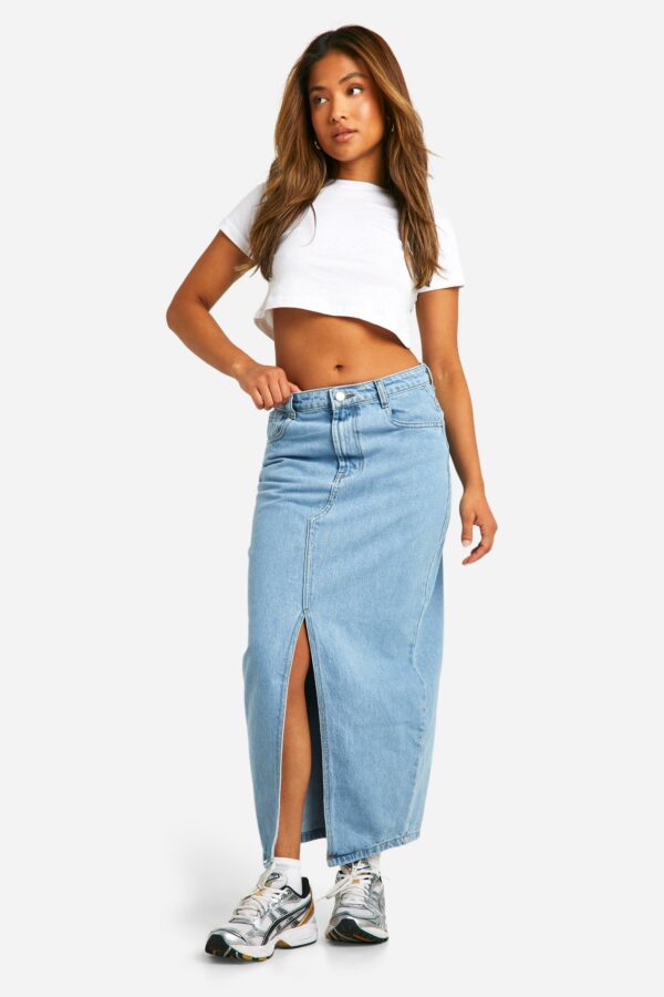 Womens Petite Split Front Denim Maxi Skirt - White - 10, White