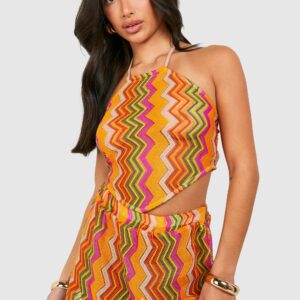 Womens Petite Zig Zag Beach Mini Skirt - Orange - 10, Orange