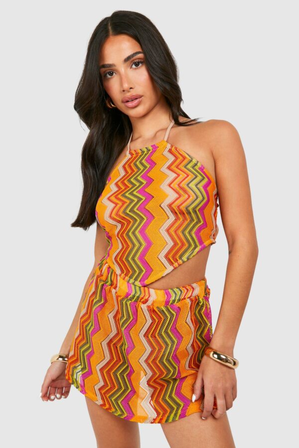 Womens Petite Zig Zag Beach Mini Skirt - Orange - 10, Orange