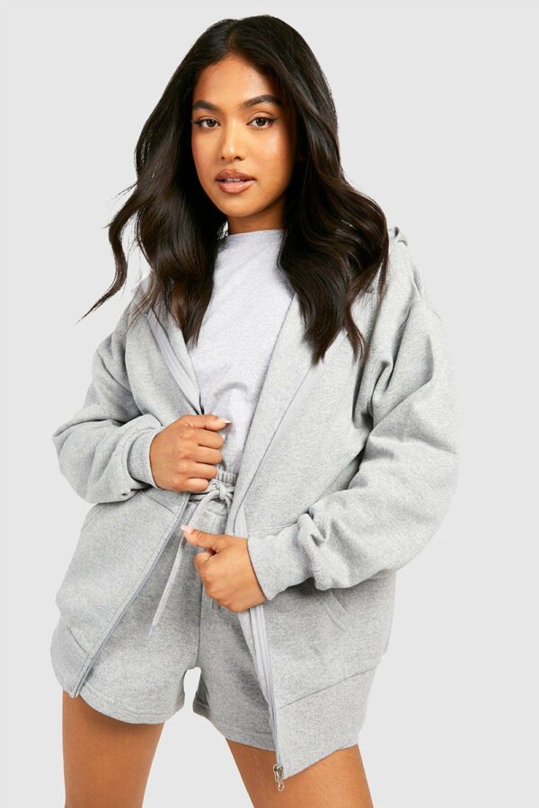 Womens Petite Zip Through Hoodie And Short Tracksuit - Grey - L, Grey