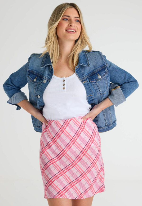 Womens Pink Check Mini Skirt