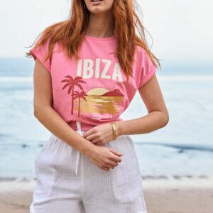 Womens Pink Ibiza Slogan T-shirt