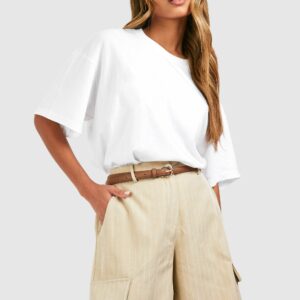 Womens Pinstripe Cargo Jort Culottes - Cream - 8, Cream