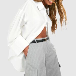 Womens Pinstripe Cargo Jort Culottes - Grey - 10, Grey