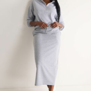 Womens Plain Grey Casual Midi Skirt