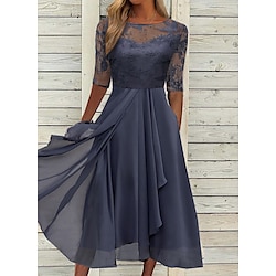 Women's Plain Half Sleeve Party Comfy Elegant Wedding Guest Cocktail Party Dress Midi Dress