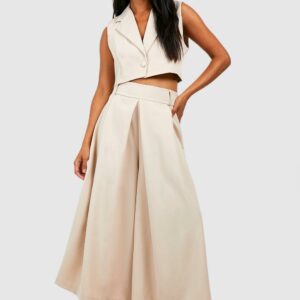 Womens Pleat Front Wide Leg Tailored Culottes - Beige - 10, Beige