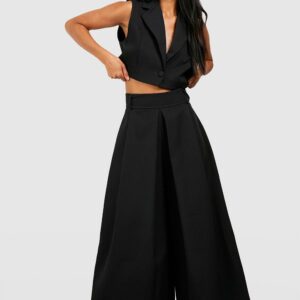 Womens Pleat Front Wide Leg Tailored Culottes - Black - 10, Black