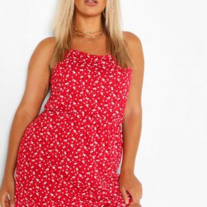 Womens Plus Ditsy Floral Strappy Sundress - Red - 16, Red