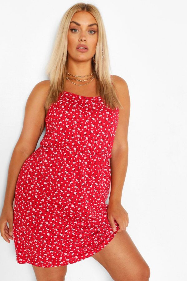 Womens Plus Ditsy Floral Strappy Sundress - Red - 16, Red