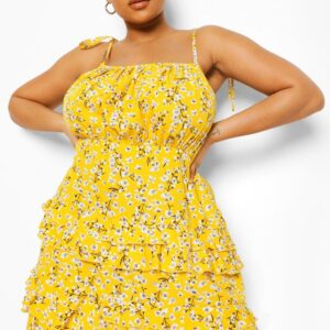 Womens Plus Ditsy Floral Sundress - Yellow - 28, Yellow