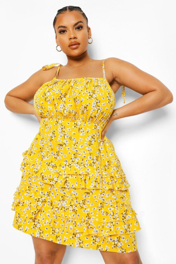 Womens Plus Ditsy Floral Sundress - Yellow - 28, Yellow