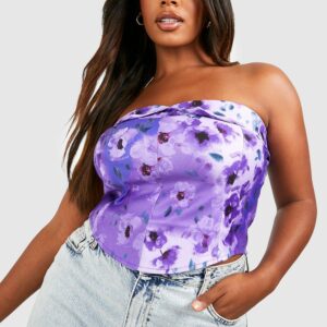 Womens Plus Floral Foldover Corset Top - Purple - 16, Purple