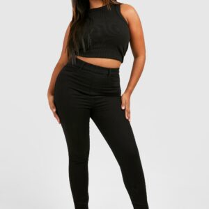 Womens Plus High Waisted Jeggings - Black - 16, Black