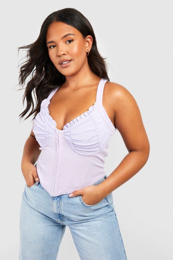 Womens Plus Hook And Eye Ruched Cup Corset Top - Purple - 16, Purple