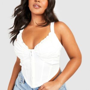 Womens Plus Hook And Eye Ruched Cup Corset Top - White - 16, White