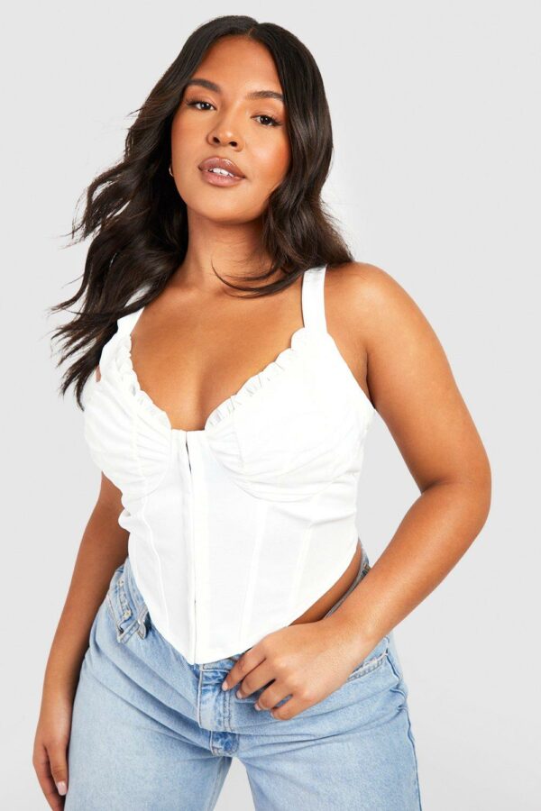 Womens Plus Hook And Eye Ruched Cup Corset Top - White - 16, White