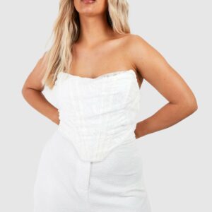 Womens Plus Lace Ruched Pointed Corset Top - White - 22, White