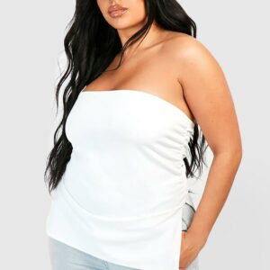 Womens Plus Longline Bandeau Ruched Top - White - 16, White