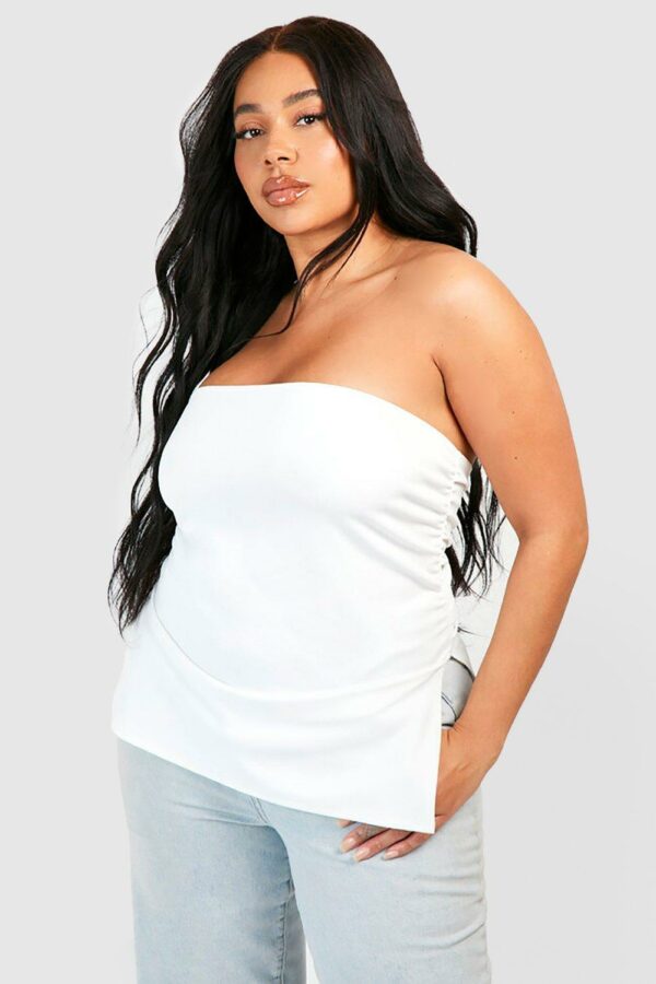 Womens Plus Longline Bandeau Ruched Top - White - 16, White