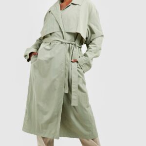 Womens Plus Nylon Shoulder Detail Trench Coat - Green - 16, Green