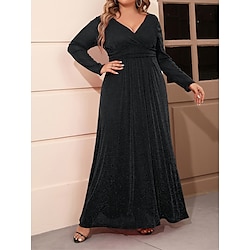 Women's Plus Size Black Dress Prom Dress Party Dress Mesh Mesh Backless V Neck Long Sleeve Wedding Guest Birthday Elegant Black Red Summer Spring