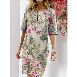 Women's Plus Size Curve Shift Dress Sheath Dress Midi Dress Pink Dusty Blue Orange Half Sleeve Print Patchwork Summer Spring Crew Neck Elegant Party 2023 S M L XL XXL 3XL