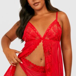 Womens Plus Split Front Lace Babydoll - Red - 22, Red