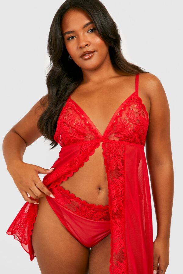 Womens Plus Split Front Lace Babydoll - Red - 22, Red