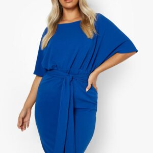 Womens Plus Tie Belt Kimono Sleeve Midi Dress - Blue - 28, Blue