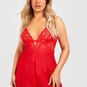 Womens Plus V Plunge Lace Babydoll - Red - 28, Red