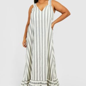 Womens Plus Wide Stripe Trapeze Maxi Dress - Grey - 18, Grey