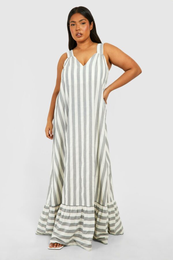 Womens Plus Wide Stripe Trapeze Maxi Dress - Grey - 18, Grey