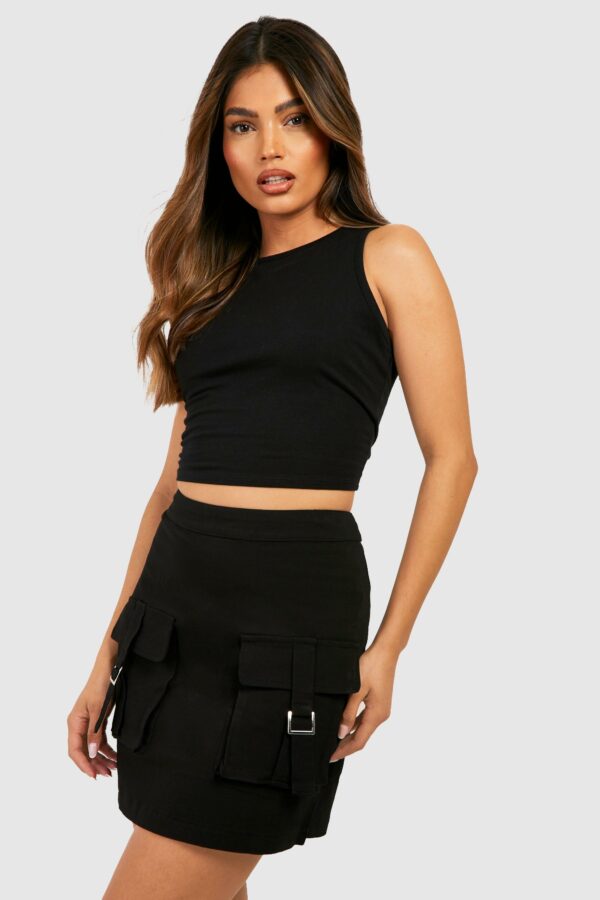 Womens Pocket Front Cargo Mini Skirt - Black - 10, Black