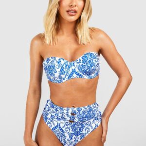 Womens Porcelain Tummy Control Ruched Bikini Brief - Blue - 14, Blue