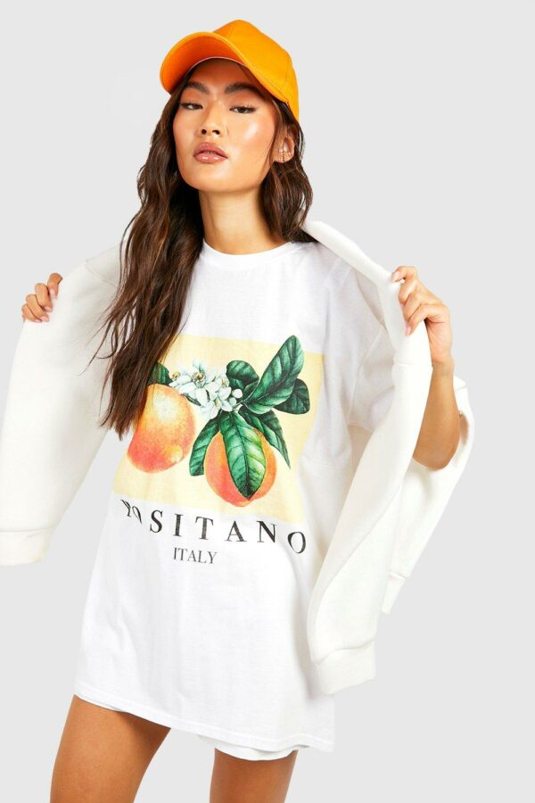 Womens Positano Fruit Oversized T-Shirt - White - L, White