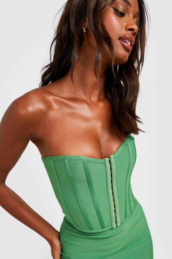 Womens Premium Bandage Hook & Eye Corset Top - Green - 10, Green